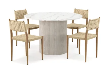 Uppveda Spisebord 120 cm Rund med 4 stk Jamna Matstkolar - Hvit - Møbler - Bord - Spisegruppe