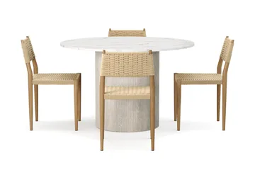 Uppveda Spisebord 120 cm Rund med 4 stk Jamna Matstkolar - Hvit - Møbler - Bord - Spisegruppe