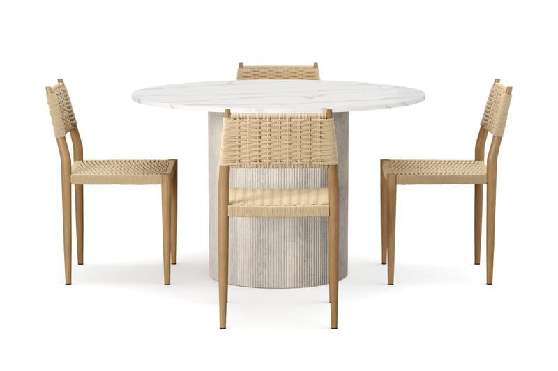 Uppveda Spisebord 120 cm Rund med 4 stk Jamna Matstkolar - Hvit - Møbler - Bord - Spisegruppe