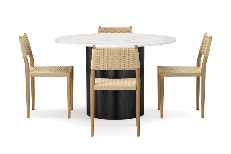 Uppveda Spisebord 120 cm Rund med 4 stk Jamna Matstkolar - Svart/Hvit - Møbler - Bord - Spisegruppe