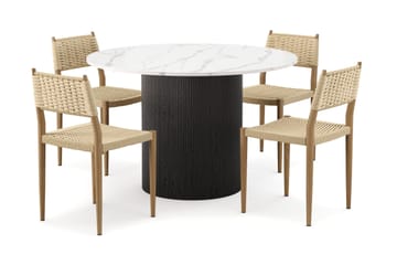 Uppveda Spisebord 120 cm Rund med 4 stk Jamna Matstkolar - Svart/Hvit - Møbler - Bord - Spisegruppe