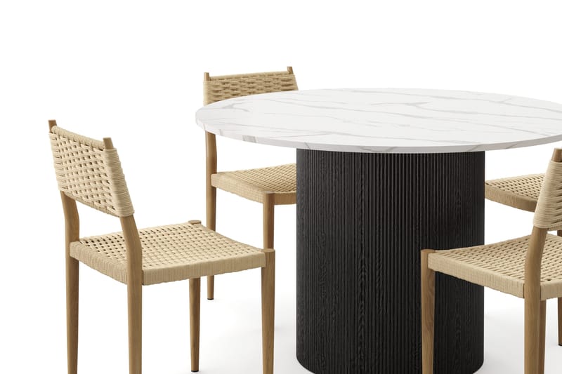 Uppveda Spisebord 120 cm Rund med 4 stk Jamna Matstkolar - Svart/Hvit - Møbler - Bord - Spisegruppe