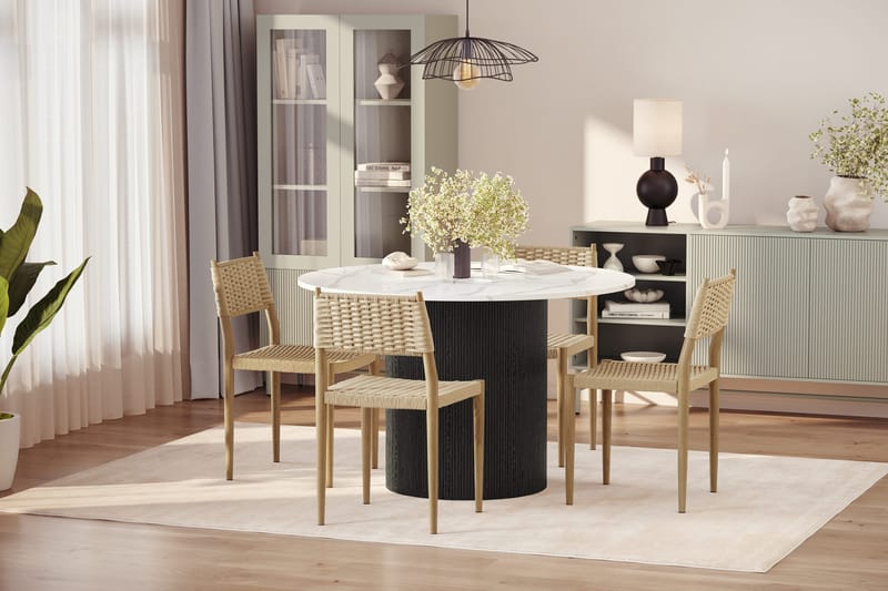 Uppveda Spisebord 120 cm Rund med 4 stk Jamna Matstkolar - Svart/Hvit - Møbler - Bord - Spisegruppe