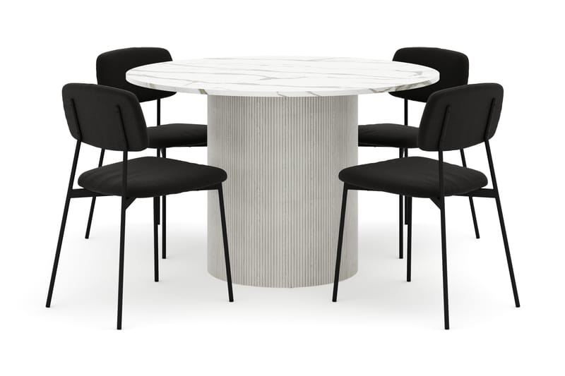 Uppveda Spisebord 120 cm Rund med 4 stk Lowe Matstkol|Bouclear - Hvit - Møbler - Bord - Spisegruppe