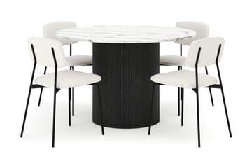 Uppveda Spisebord 120 cm Rund med 4 stk Lowe Matstkol|Bouclear - Svart/Hvit - Møbler - Bord - Spisegruppe