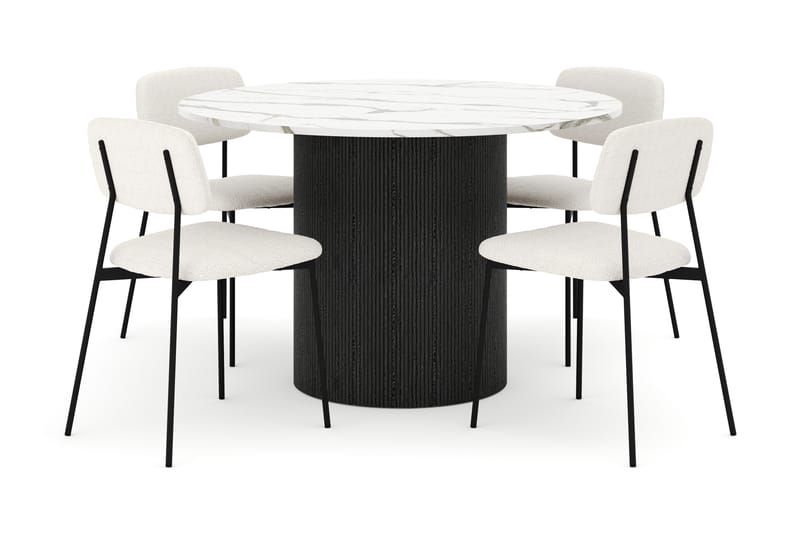 Uppveda Spisebord 120 cm Rund med 4 stk Lowe Matstkol|Bouclear - Svart/Hvit - Møbler - Bord - Spisegruppe