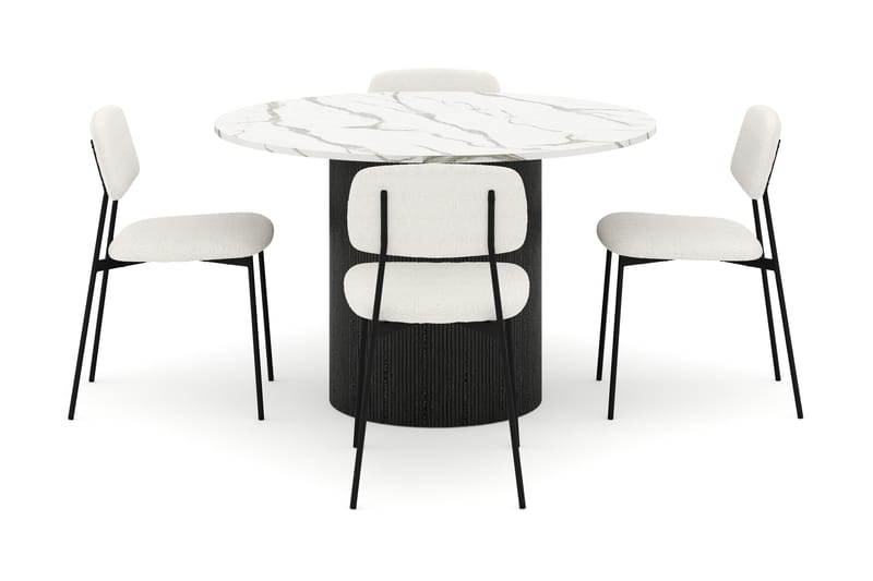 Uppveda Spisebord 120 cm Rund med 4 stk Lowe Matstkol|Bouclear - Svart/Hvit - Møbler - Bord - Spisegruppe