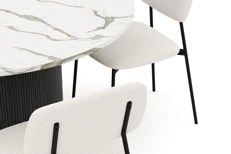 Uppveda Spisebord 120 cm Rund med 4 stk Lowe Matstkol|Bouclear - Svart/Hvit - Møbler - Bord - Spisegruppe