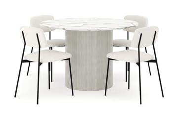 Uppveda Spisebord 120 cm Rund med 4 stk Lowe Matstkol|Svartar - Hvit - Møbler - Bord - Spisegruppe