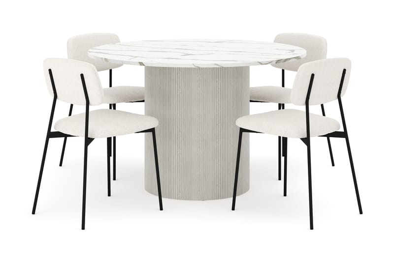 Uppveda Spisebord 120 cm Rund med 4 stk Lowe Matstkol|Svartar - Hvit - Møbler - Bord - Spisegruppe