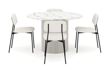 Uppveda Spisebord 120 cm Rund med 4 stk Lowe Matstkol|Svartar - Hvit - Møbler - Bord - Spisegruppe
