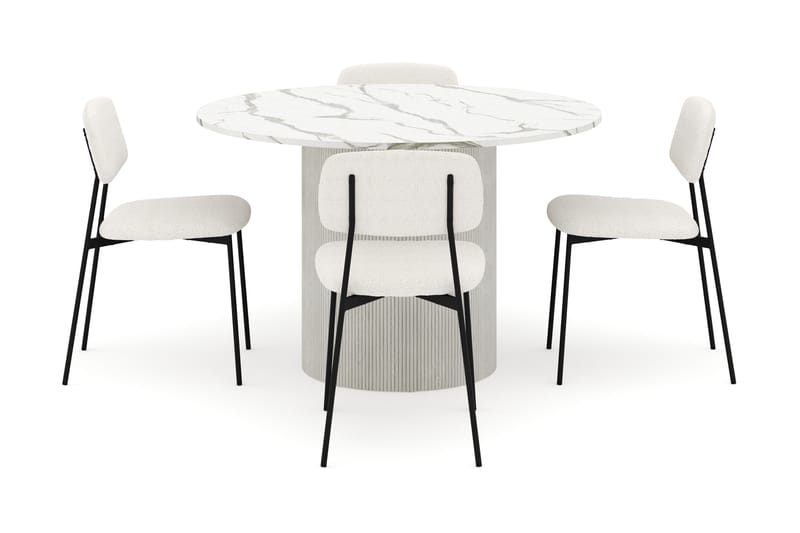 Uppveda Spisebord 120 cm Rund med 4 stk Lowe Matstkol|Svartar - Hvit - Møbler - Bord - Spisegruppe
