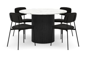 Uppveda Spisebord 120 cm Rund med 4 stk Lowe Matstkol|Svartar - Svart/Hvit - Møbler - Bord - Spisegruppe