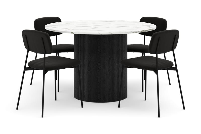 Uppveda Spisebord 120 cm Rund med 4 stk Lowe Matstkol|Svartar - Svart/Hvit - Møbler - Bord - Spisegruppe