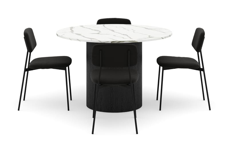 Uppveda Spisebord 120 cm Rund med 4 stk Lowe Matstkol|Svartar - Svart/Hvit - Møbler - Bord - Spisegruppe