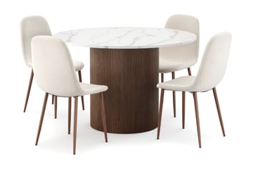 Uppveda Spisebord 120 cm Rund med 4 stk Nibe Matstkolar - Brun - Møbler - Bord - Spisegruppe