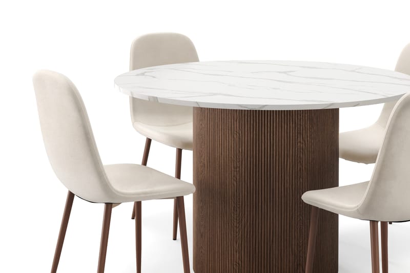 Uppveda Spisebord 120 cm Rund med 4 stk Nibe Matstkolar - Brun - Møbler - Bord - Spisegruppe