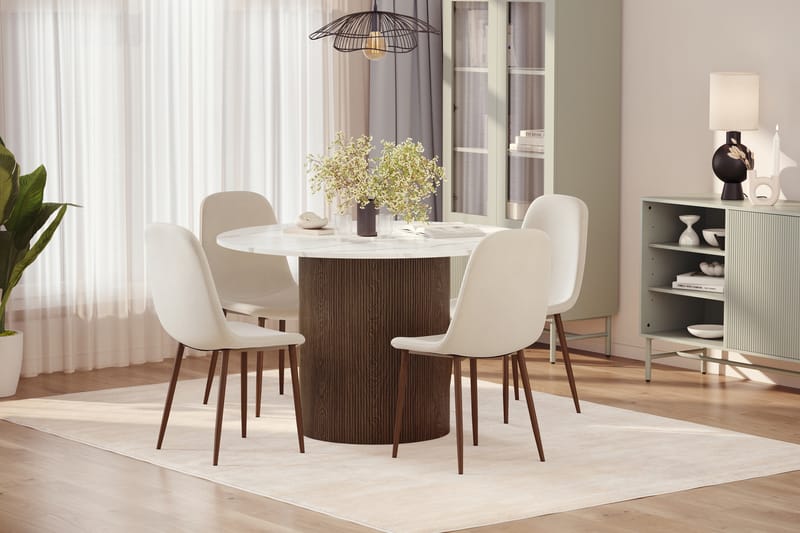 Uppveda Spisebord 120 cm Rund med 4 stk Nibe Matstkolar - Brun - Møbler - Bord - Spisegruppe
