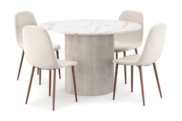 Uppveda Spisebord 120 cm Rund med 4 stk Nibe Matstkolar - Hvit - Møbler - Bord - Spisegruppe