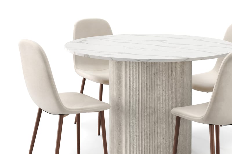 Uppveda Spisebord 120 cm Rund med 4 stk Nibe Matstkolar - Hvit - Møbler - Bord - Spisegruppe