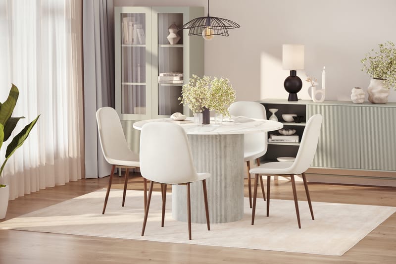 Uppveda Spisebord 120 cm Rund med 4 stk Nibe Matstkolar - Hvit - Møbler - Bord - Spisegruppe