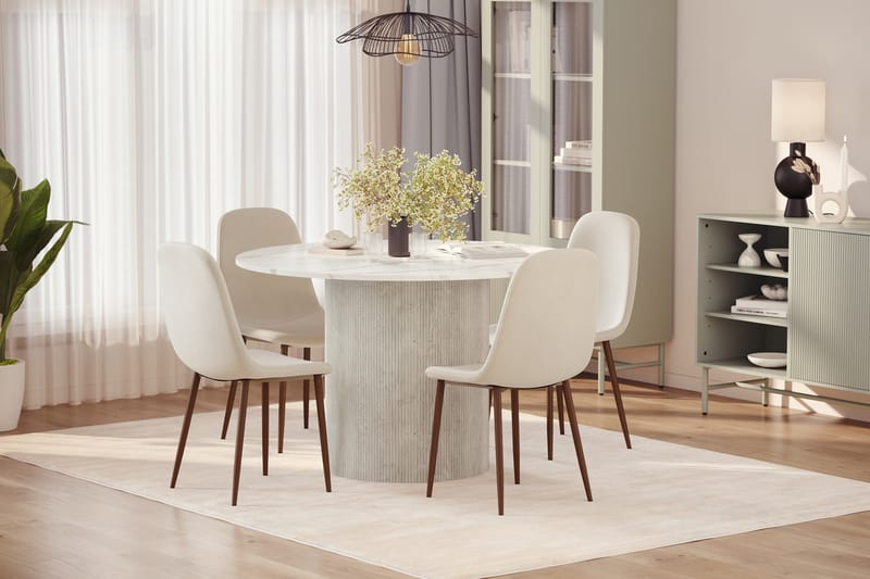 Uppveda Spisebord 120 cm Rund med 4 stk Nibe Matstkolar - Hvit - Møbler - Bord - Spisegruppe