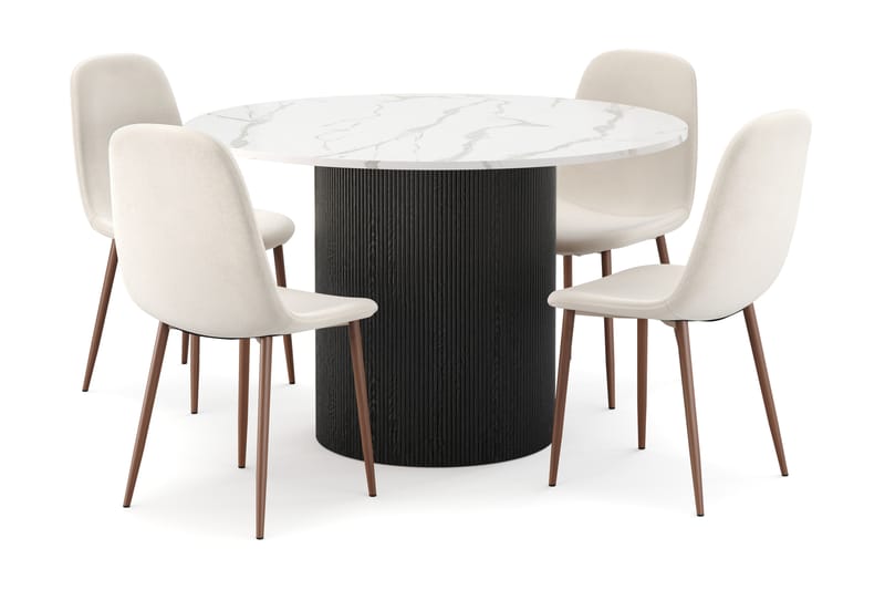 Uppveda Spisebord 120 cm Rund med 4 stk Nibe Matstkolar - Svart/Hvit - Møbler - Bord - Spisegruppe