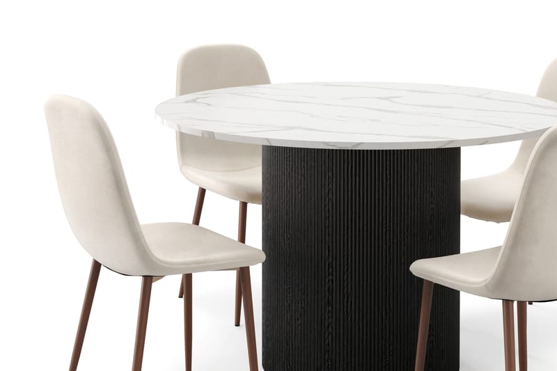 Uppveda Spisebord 120 cm Rund med 4 stk Nibe Matstkolar - Svart/Hvit - Møbler - Bord - Spisegruppe