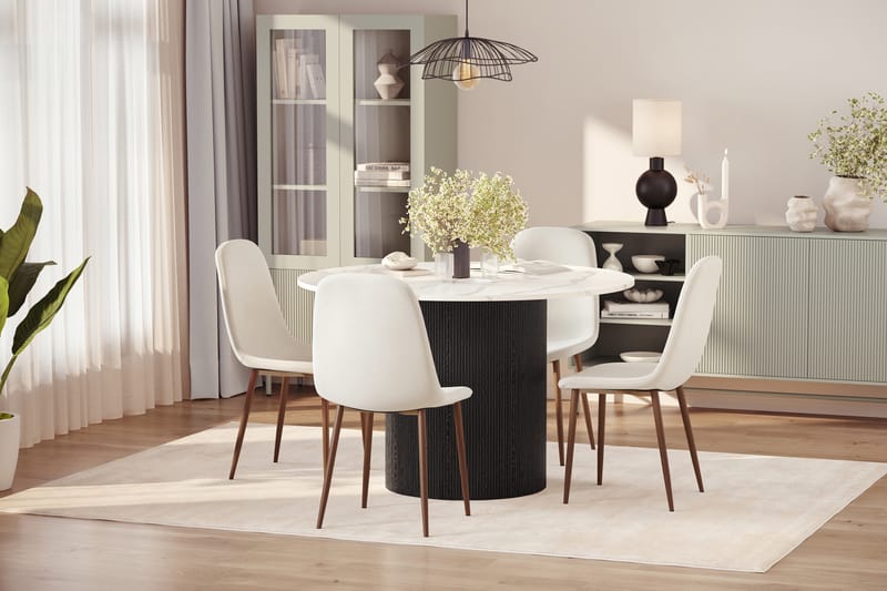 Uppveda Spisebord 120 cm Rund med 4 stk Nibe Matstkolar - Svart/Hvit - Møbler - Bord - Spisegruppe