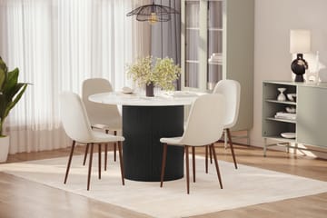 Uppveda Spisebord 120 cm Rund med 4 stk Nibe Matstkolar - Svart/Hvit - Møbler - Bord - Spisegruppe