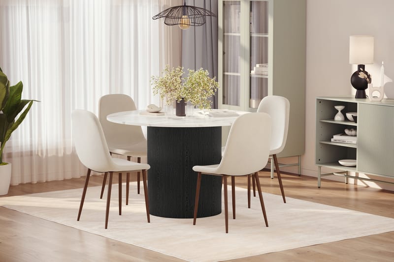 Uppveda Spisebord 120 cm Rund med 4 stk Nibe Matstkolar - Svart/Hvit - Møbler - Bord - Spisegruppe