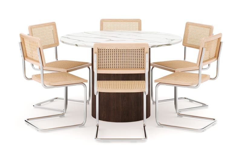 Uppveda Spisebord 120 cm Rund med 6 stk Build Matstkolar - Brun - Møbler - Bord - Spisegruppe