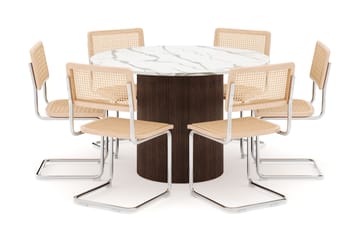 Uppveda Spisebord 120 cm Rund med 6 stk Build Matstkolar - Brun - Møbler - Bord - Spisegruppe