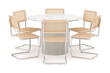 Uppveda Spisebord 120 cm Rund med 6 stk Build Matstkolar - Hvit - Møbler - Bord - Spisegruppe