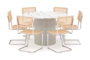 Uppveda Spisebord 120 cm Rund med 6 stk Build Matstkolar - Hvit - Møbler - Bord - Spisegruppe