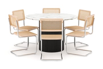 Uppveda Spisebord 120 cm Rund med 6 stk Build Matstkolar - Svart/Hvit - Møbler - Bord - Spisegruppe