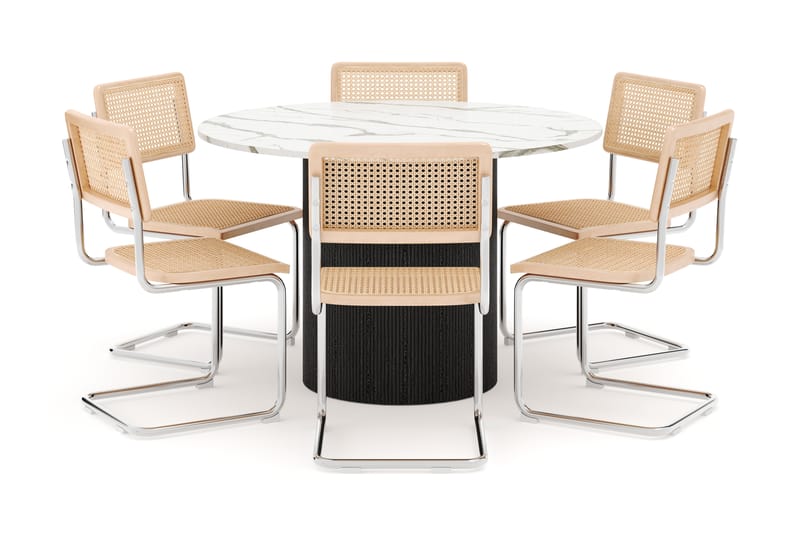 Uppveda Spisebord 120 cm Rund med 6 stk Build Matstkolar - Svart/Hvit - Møbler - Bord - Spisegruppe