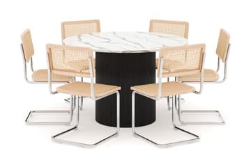 Uppveda Spisebord 120 cm Rund med 6 stk Build Matstkolar - Svart/Hvit - Møbler - Bord - Spisegruppe