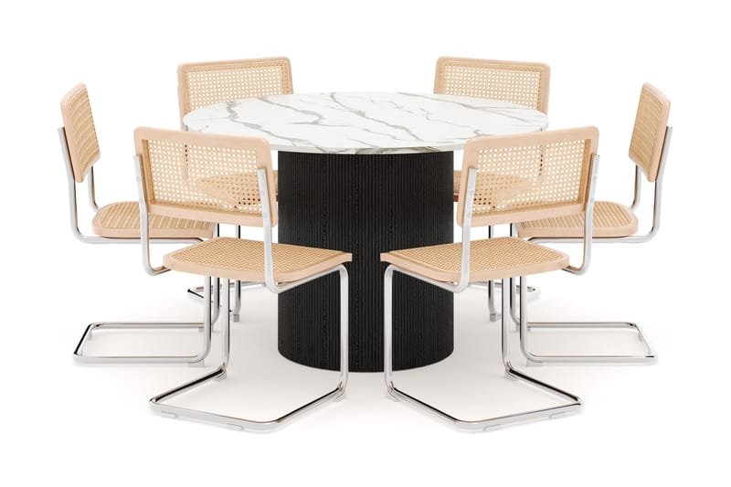 Uppveda Spisebord 120 cm Rund med 6 stk Build Matstkolar - Svart/Hvit - Møbler - Bord - Spisegruppe