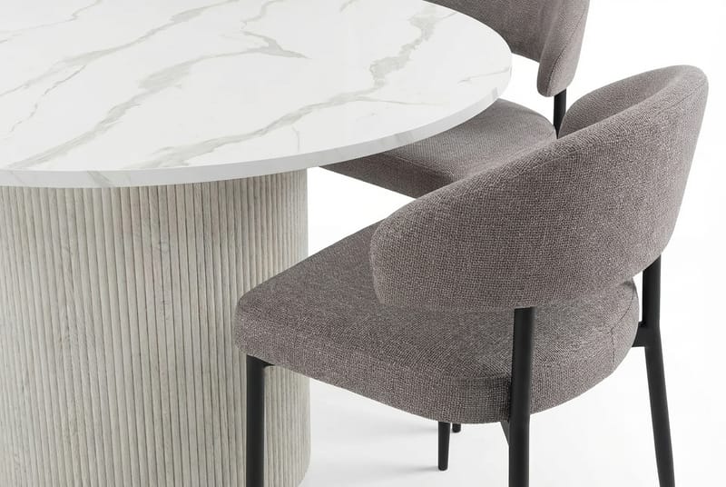 Uppveda Spisebord 120 cm Rundt Hvit med 4 Sawako Greige Stoler - Hvit/Greige - Møbler - Bord - Spisegruppe