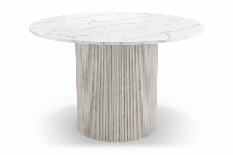 Uppveda Spisebord 120 cm Rundt Hvitt med 4 Reciclar Spisestoler - Hvit/Greige - Møbler - Bord - Spisegruppe