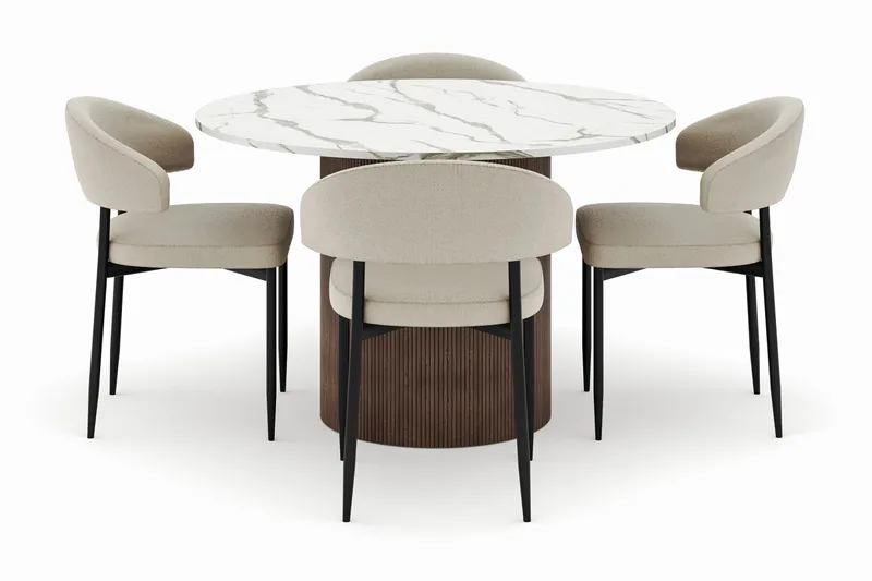 Uppveda Spisebord 120 cm Rundt med 4 Sawako Stoler - Brun - Møbler - Bord - Spisegruppe