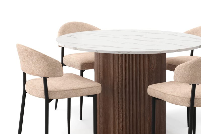 Uppveda spisebord 120 cm rundt med 4 stk. Jairam spisestoler - Brun - Møbler - Bord - Spisegruppe