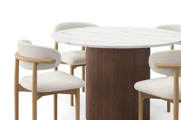 Uppveda spisebord 120 cm rundt med 4 stk. Jaiveer spisestoler - Brun - Møbler - Bord - Spisegruppe
