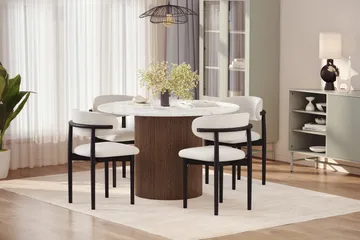 Uppveda spisebord 120 cm rundt med 4 stk. Jaiveer spisestoler - Brun - Møbler - Bord - Spisegruppe