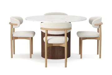 Uppveda spisebord 120 cm rundt med 4 stk. Jaiveer spisestoler - Brun - Møbler - Bord - Spisegruppe