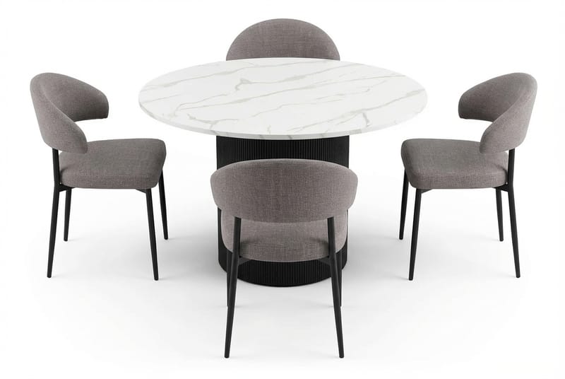 Uppveda Spisebord 120 cm Rundt Svart med 4 Sawako Greige Stoler - Svart/Hvit/Greige - Møbler - Bord - Spisegruppe