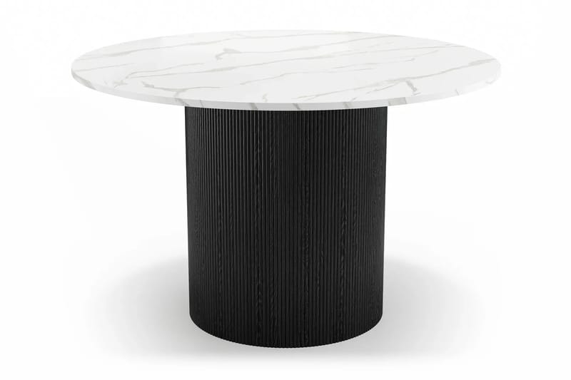 Uppveda Spisebord 120 cm Rundt Svart med 4 Sawako Greige Stoler - Svart/Hvit/Greige - Møbler - Bord - Spisegruppe