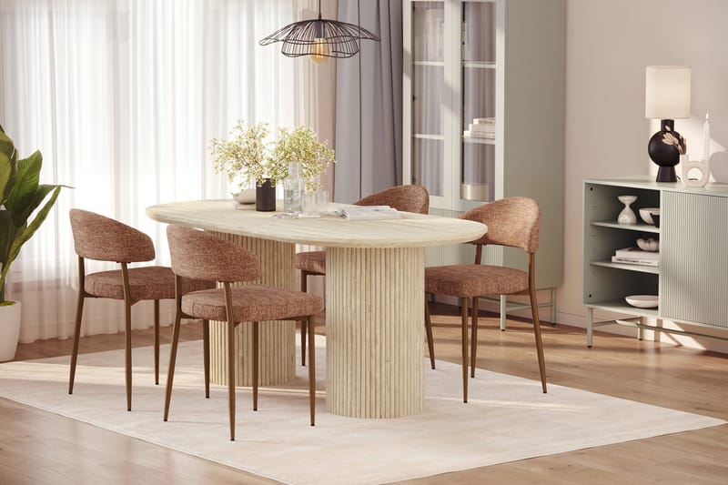 Uppveda Spisebord med travertin-look med 4 stk Jairam Spisestoler - Beige - Møbler - Bord - Spisegruppe