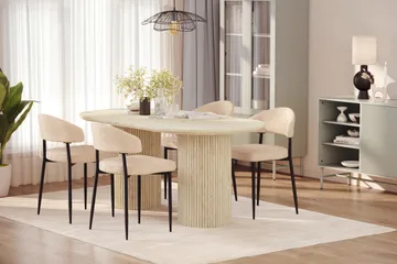 Uppveda Spisebord med travertin-look med 4 stk Jairam Spisestoler - Beige - Møbler - Bord - Spisegruppe